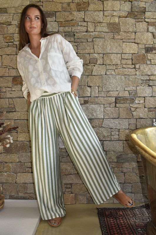 Mallow Stripe Wide Leg Pant Olive 